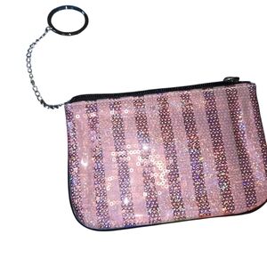 Victoria's Secret Fashion Show Pink Sequin Mini Bag Keychain Cosmetic Pouch Coin